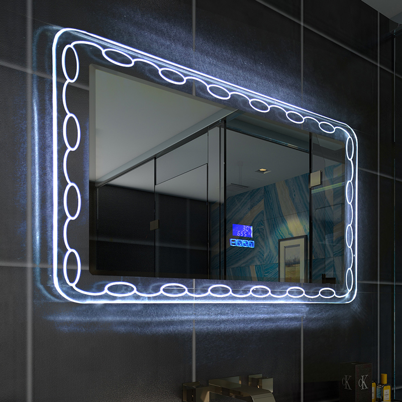 Rectangle Magnifying Makeup Lighted Mirror Wall Mount Blue Lighting