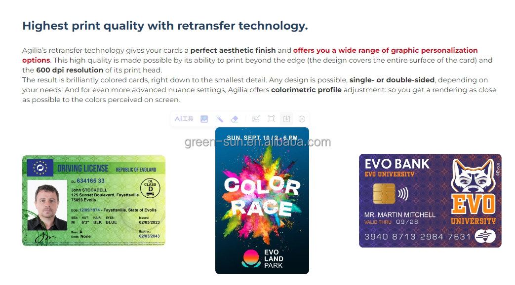 Dual Sided Retransfer IC ID Business Card Printer with 3.5 Inch Color LCD Touchscreen
