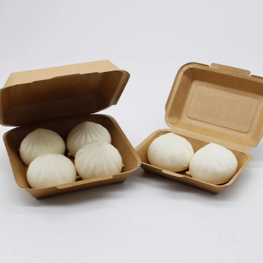 550ml Disposable Paper Lunch Boxes Leakproof Clamshell To Go Containers