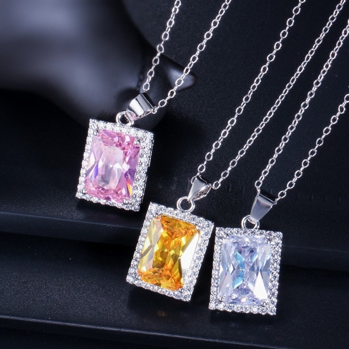 Fashion Square Shiny Rhinestones Necklace Ring Earrings Wedding Jewelry Elegant Luxury New Women Jewelry Sets