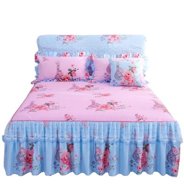 Hotel Style Double Lace Bed Sheets with Bed Skirt Duvet Cover Waterproof Bedding