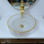 Gold Edge Round Glass Wash Basin 45mm Bathroom Vessel Sink