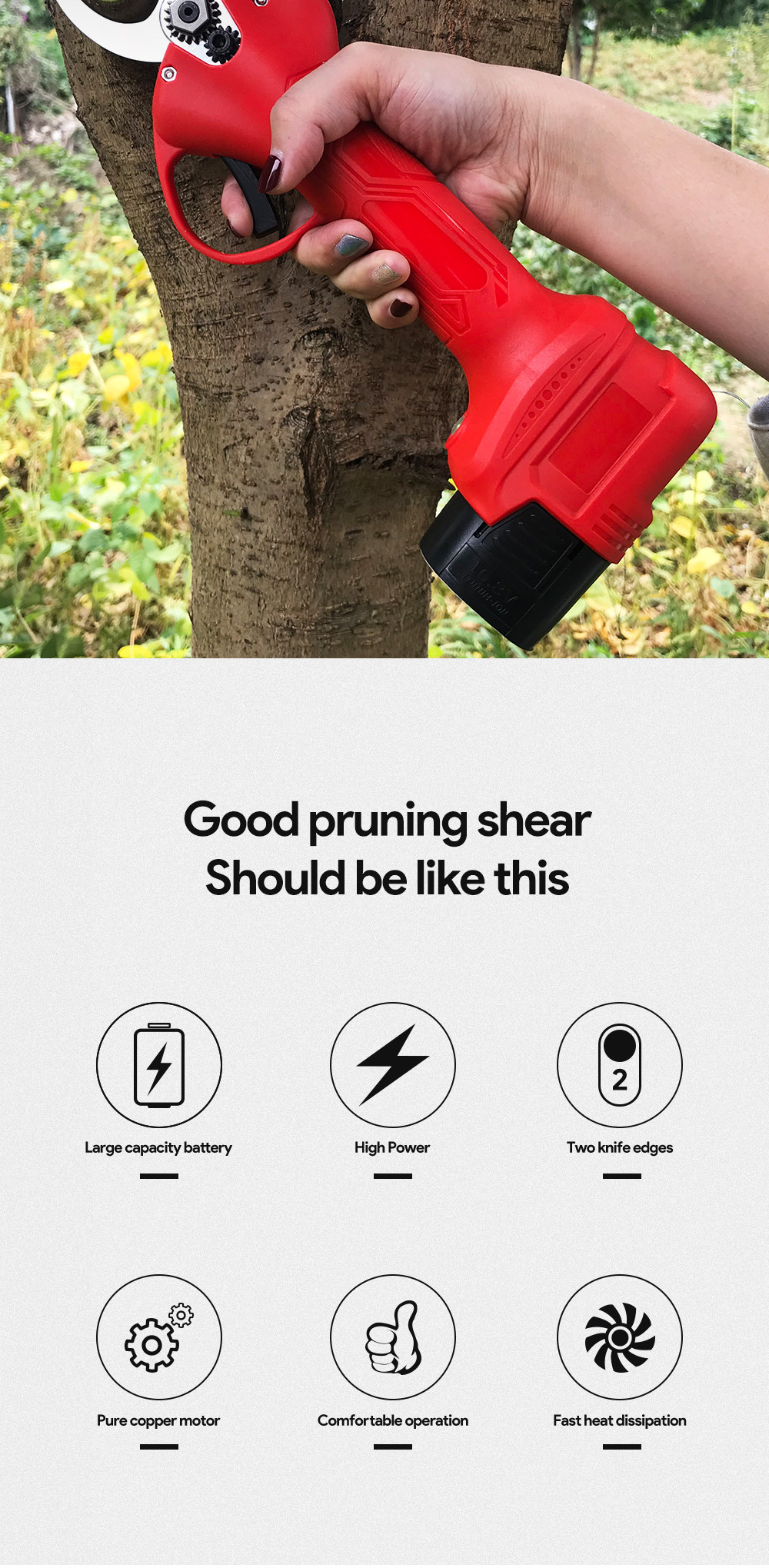 2.5CM Battery Orchard Pruner Cordless Pruner with Cheap Price 16.8V 2.5Ah