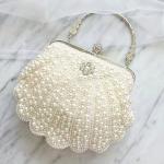 White Shell Shape Pearl Hand Bags Hand Woven For Women 22cm length 18cm height