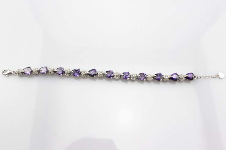 Sterling Silver Created Amethyst Clear CZ Diamonds Tennis Bracelet(B02PURPLE)