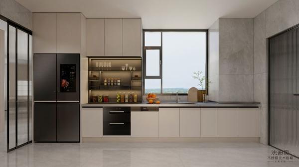 Buy cheap Fadior Double-Line Layout Beige Stainless Steel Modern Kitchen Cabinet from wholesalers