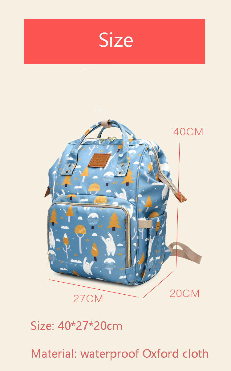 Fashion Baby Diaper Bag Dust- resistant Waterproof Travel Backpack Cartoon Printed Storage Wet Dry Separate Backpack