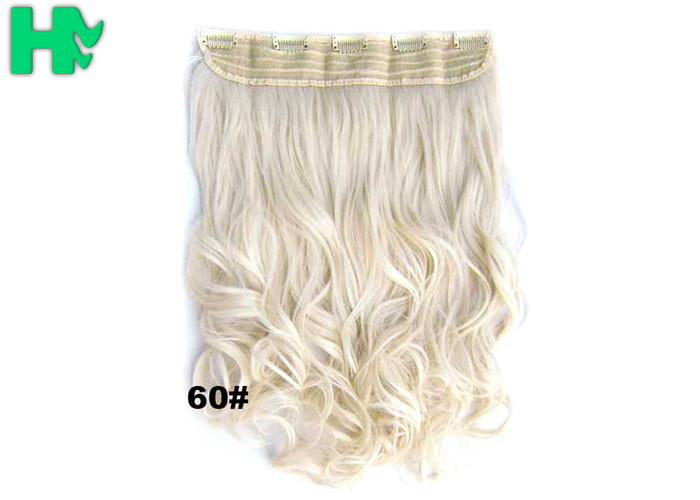 22 Inch Gold Clip In Synthetic Curly Hair Extensions With Body Wave