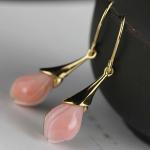 18K Gold Plated Sterling 925 Silver Pink Shell Sculptured Tulip Drop Earring