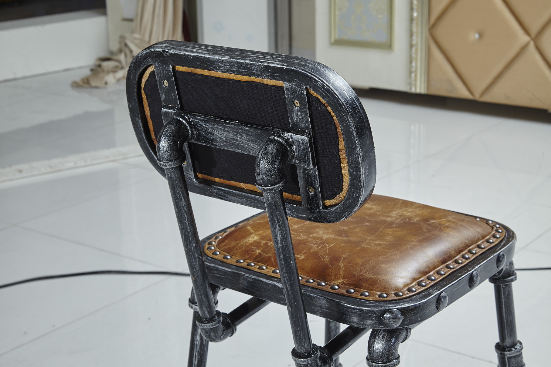 High Back Leather Bar Stools , Kitchen Upholstered Counter Height Stools Tan Brown Color