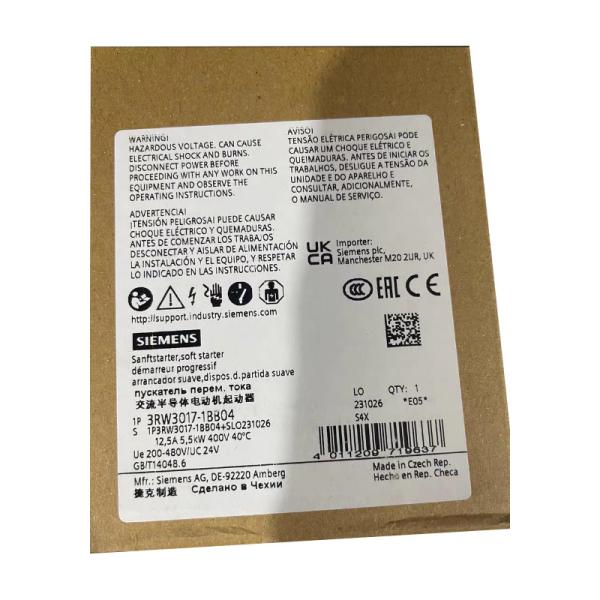 SIEMENS 3RW3017-1BB04 SIRIUS SOFT STARTER S00 12.5 A, 5.5 KW/400 V, 40 °C 200