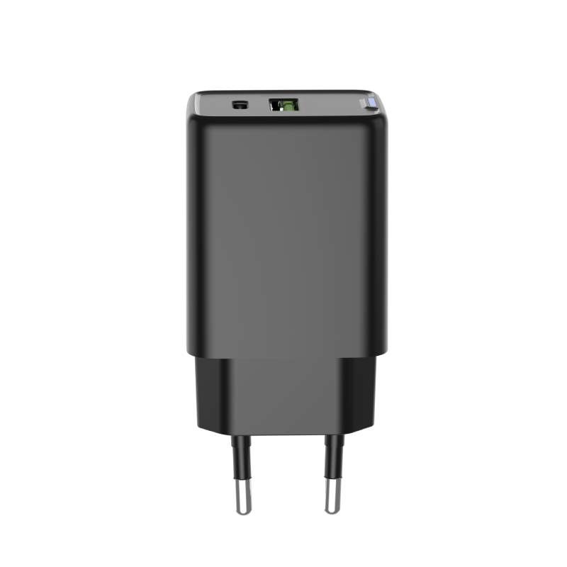 Dual Port Black GaN USB Charger with Fast Type C Charging Block EU Plug and 45W USB A Light Wall Charger