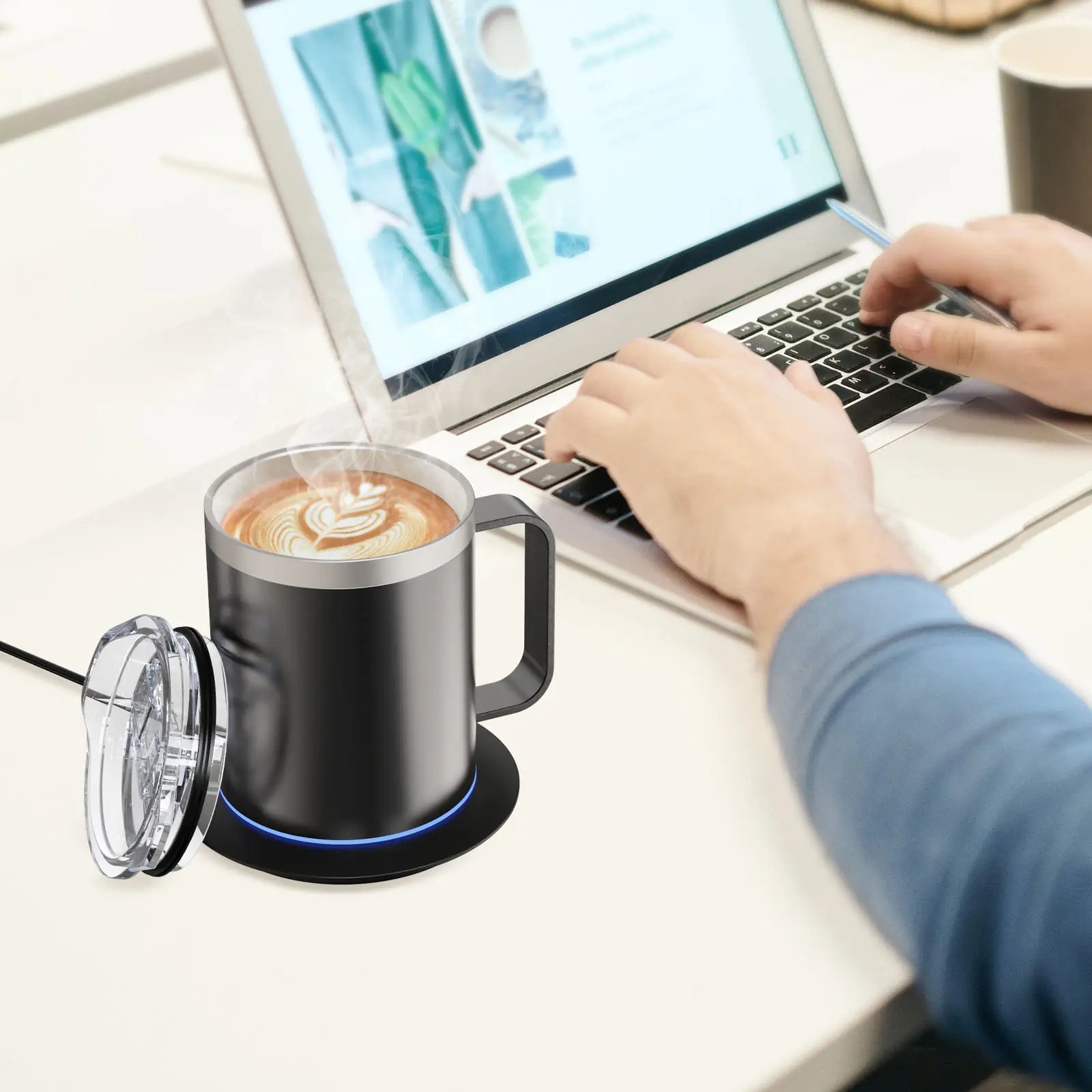 220 Volts Self Heating Warming Coffee Mugs Capacity 14 Ounces