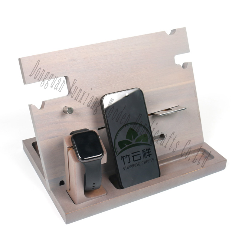Wood Docking Station Phone Nightstand Organizer Table Multi Watch Stand Wallet Key Gadget Device