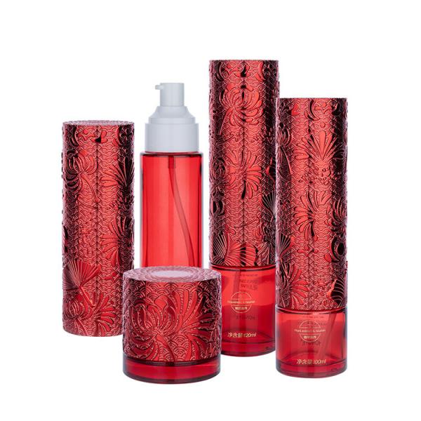 Buy cheap 100/120ml/60g Glass Red Cylindrical Smooth With White Spray For Cosmetic Packaging Bottle from wholesalers