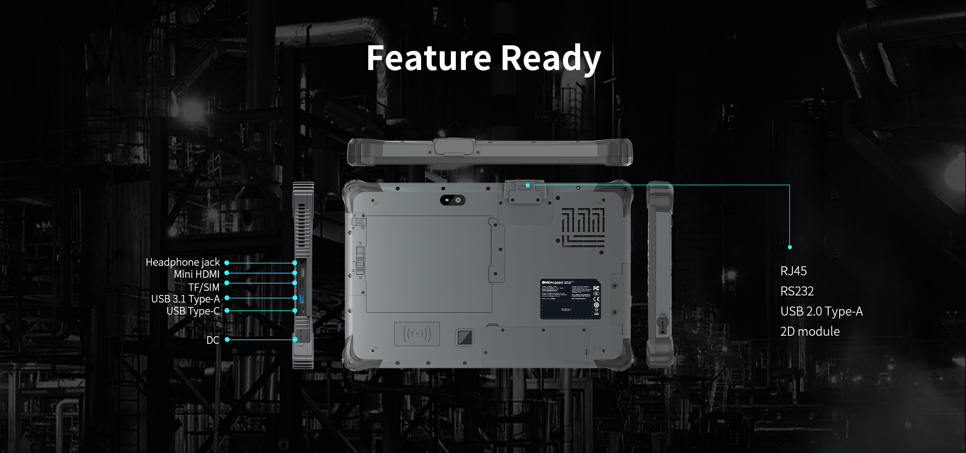 10Inch Rugged Tablets With Fingerprint USB IP65 Waterproof Intel Core I7 Big Battery