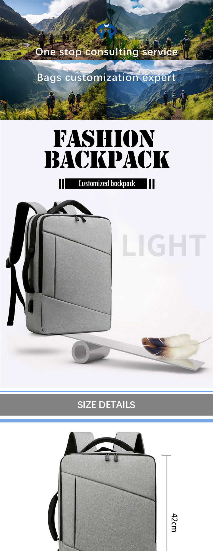Custom Color Lightweight Travel Backpack Anti Theft Business Rucksack With USB Port