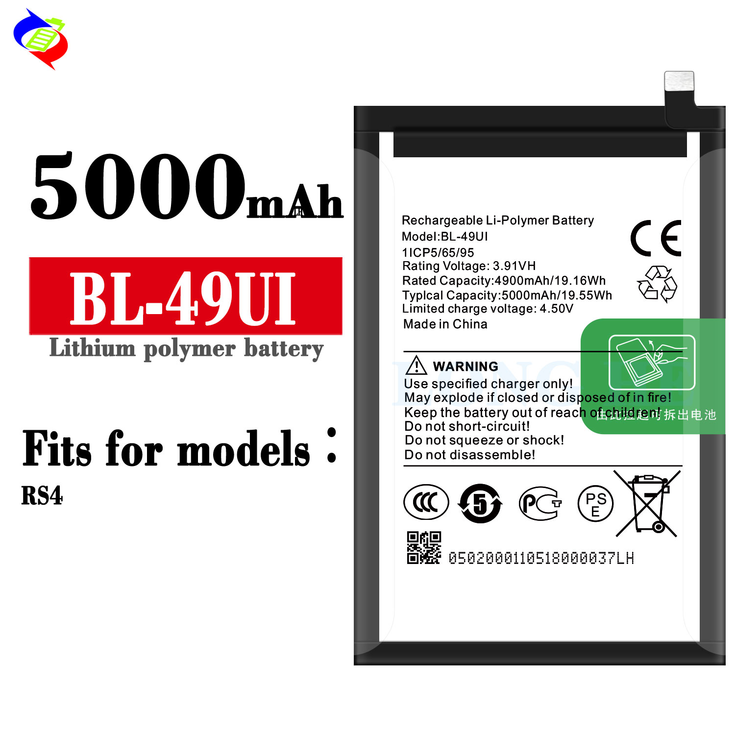BL-49UI 3.91V 5000mAh Battery for Itel RS4 Lithium Ion Battery Mobile Phone Compatible