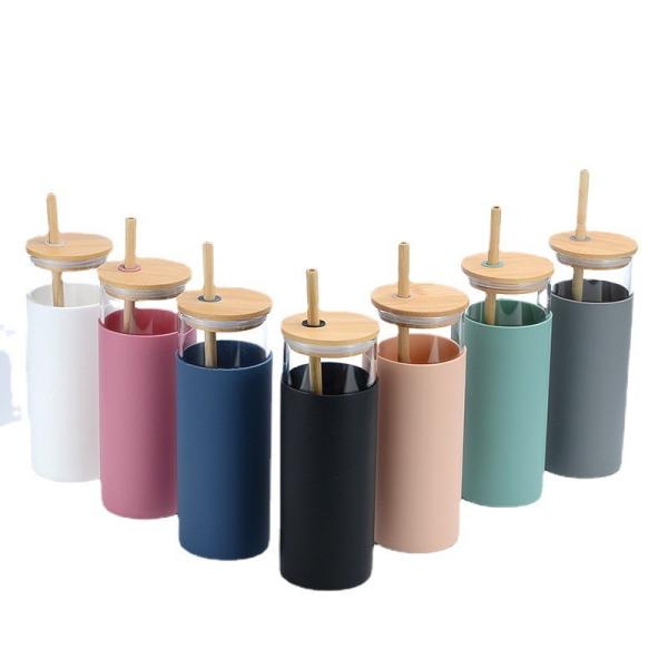 Buy cheap Spill Proof 500ml Colorful Outdoor Travel Glass Water Bottle With Straw Bamboo Lid Water Bottle Lightweight For Home OfficeCustomized Acceptable from wholesalers