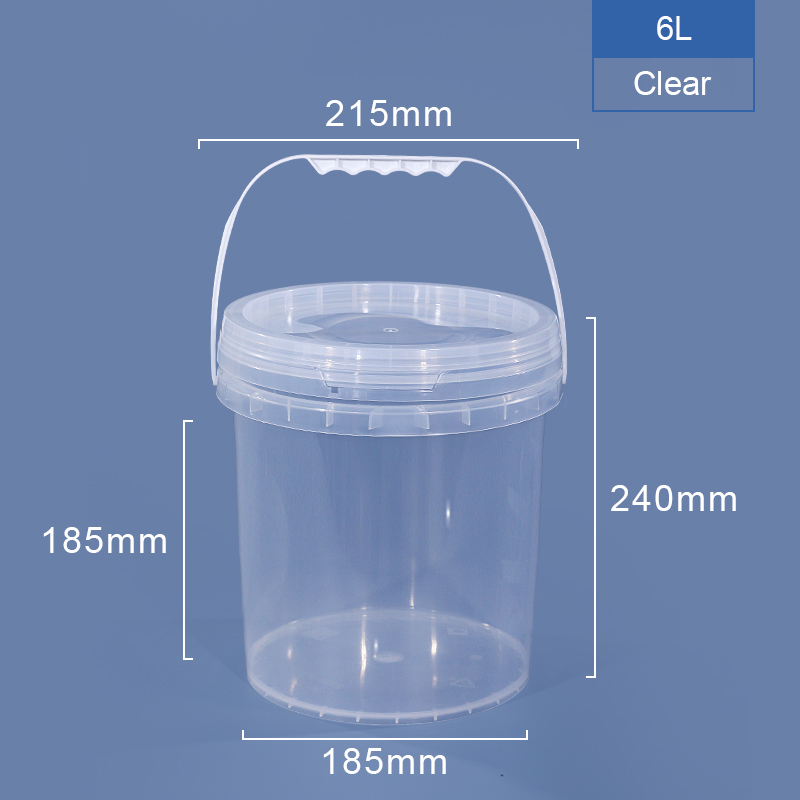 Food Grade Round Clear PP Plastic Buckets With Pastic Handle and Silk Screen Printing
