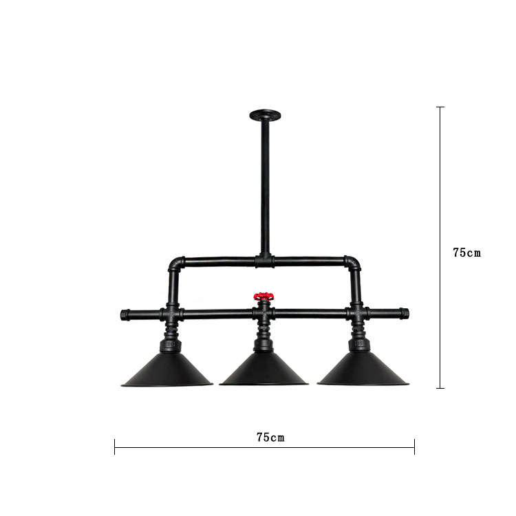 Vintage industrial wind and water pipe chandelier creative three end restaurant bar kitchen long lamp（WH-VP-226)