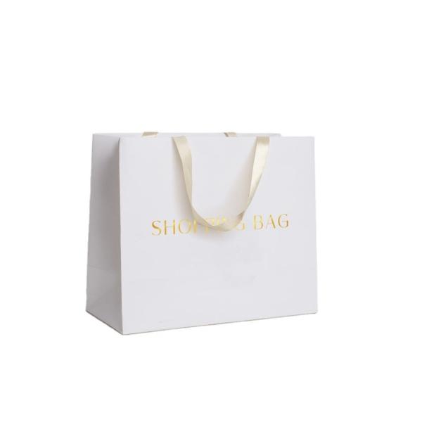 Buy cheap Customised Small Carry Paper Shopping Bags With Bow Tie Ribbon Handle Customer's Logo from wholesalers