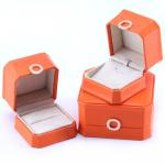 Square Orange PU Leather Jewelry Packaging Box for Necklace Bracelet and Wedding
