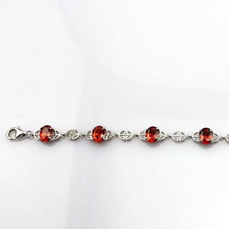 Women Jewelry 925 Silver Bracelet Garnet Cubic Zirconia Tennis Bracelet(H07)