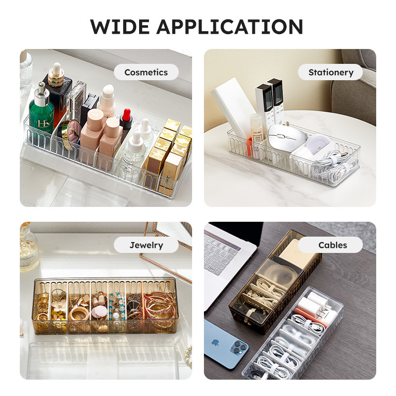 8 Grids Rectangle Transparent Desktop Data Cable Storage Box OEM With Cover