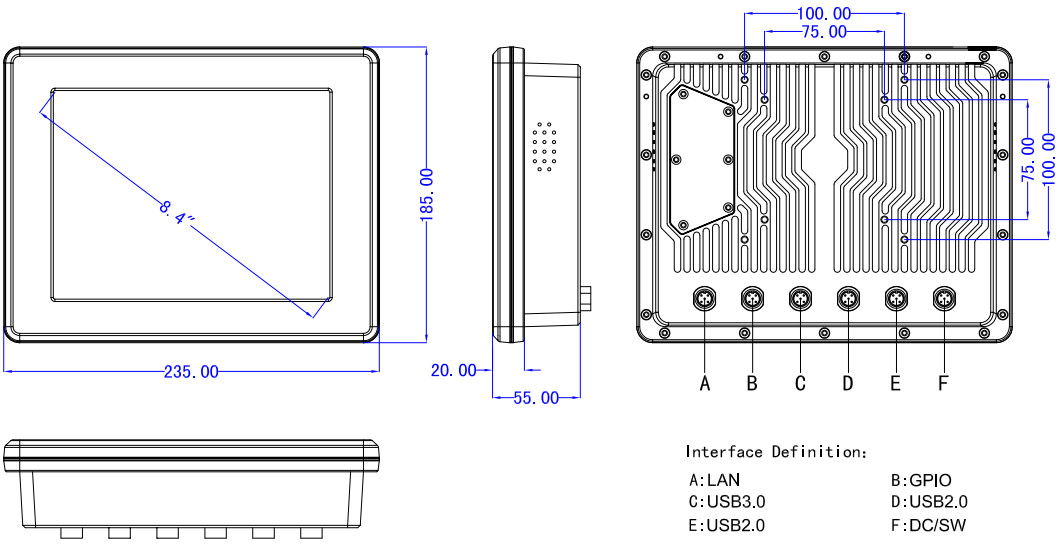 800*600 J1900 12V IP67 Panel PC 8.4 Inch Size Rugged With Touch Screen