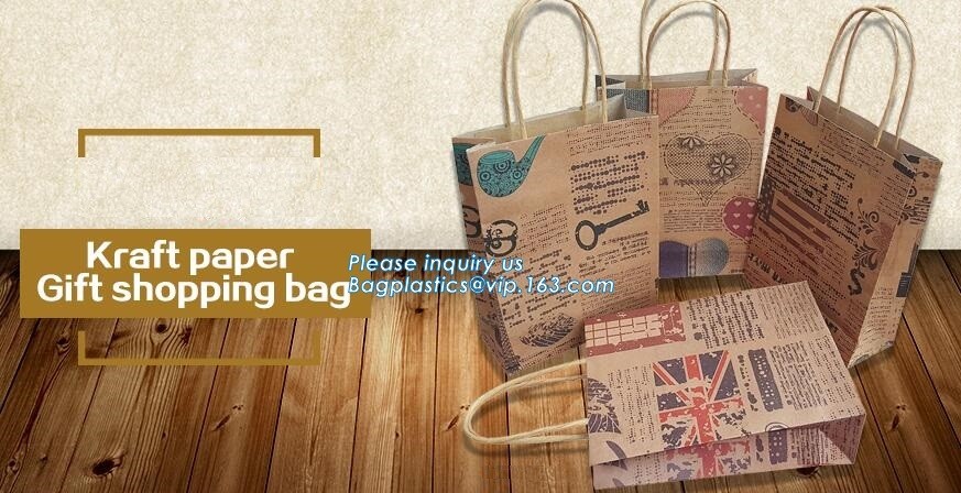 tea brown paper bag with logo print eco friendly With Ribbon Handles wine packaging offset bags,Decorative Paper Bags wi