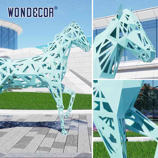 Large outdoor metal forging geometric animal hollow horse stainless steel sculpture