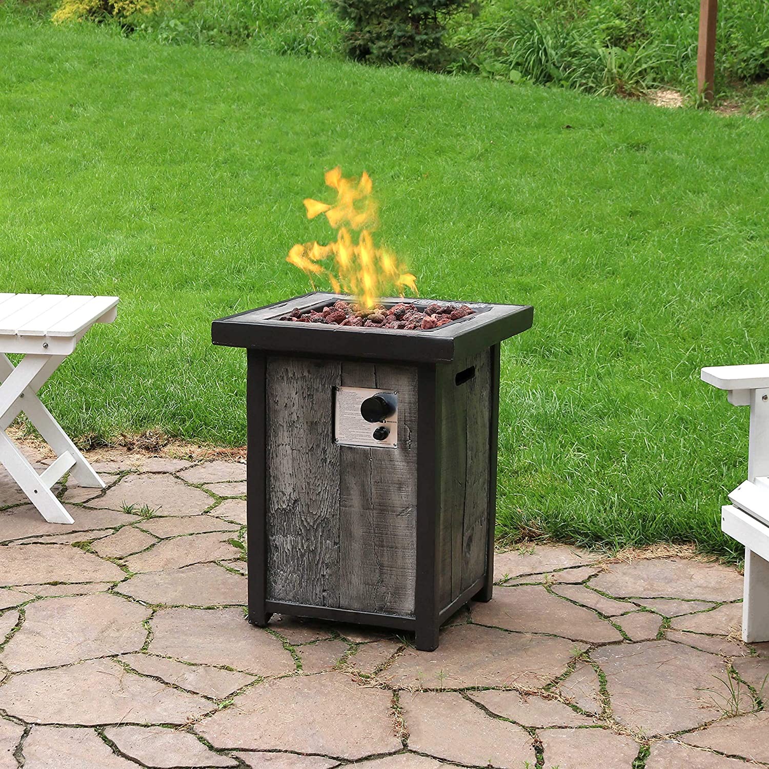 25 Inches Fiberglass Gas Square Fire Pit For Patio Garden