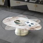 Impermeable Marble Texture Ellipse Coffee Table For Living Room 360 Degree