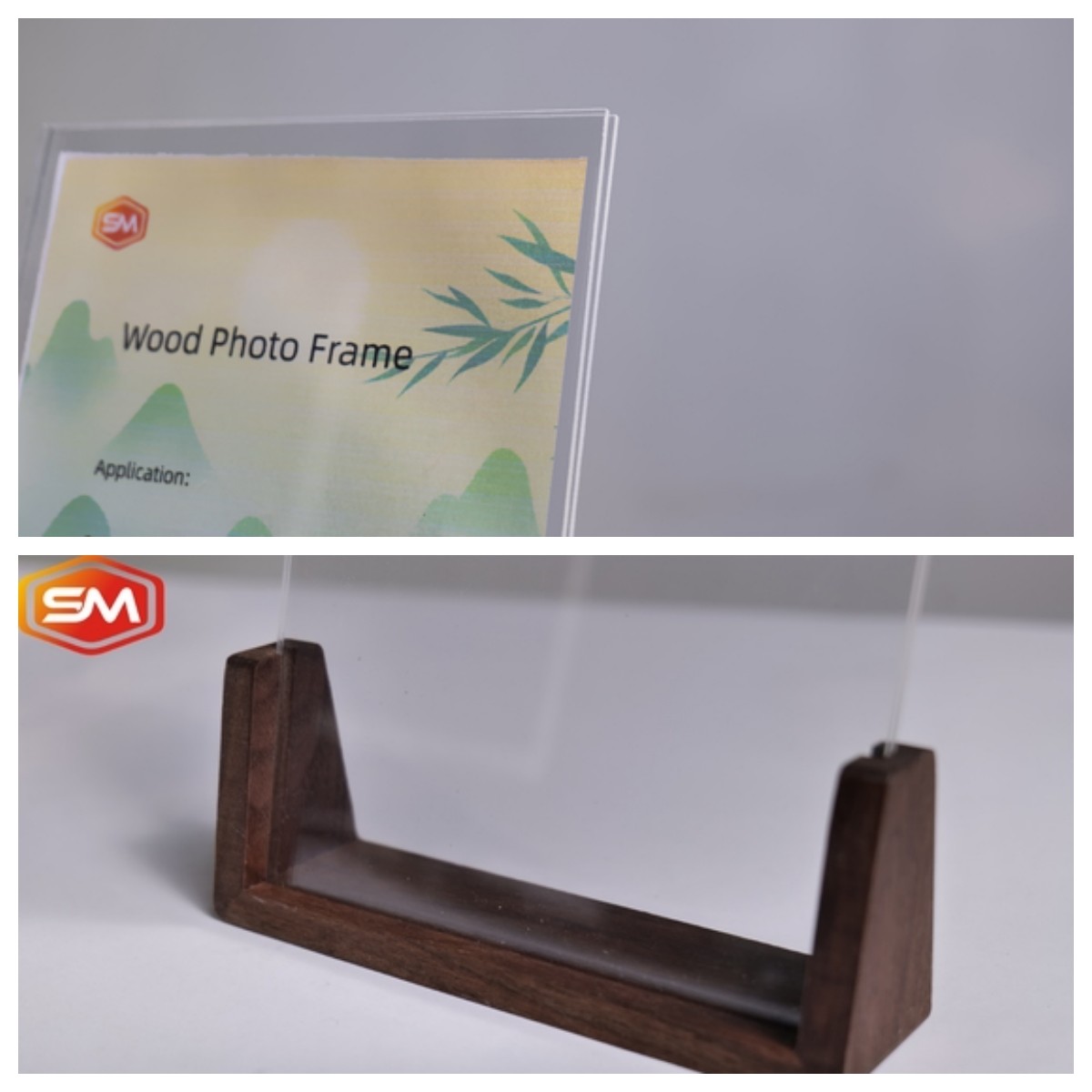 Embedded Acrylic Photo Frame Tableholoder Wood Base