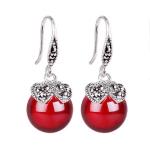 Sterling Silver Red Cubic Zirconia with Marcasite Dangle Hoop Earrings(E12032RED