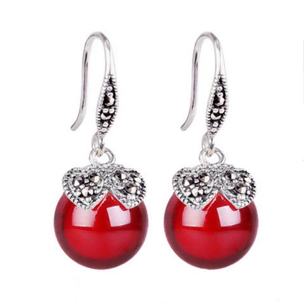 Buy cheap Sterling Silver Red Cubic Zirconia with Marcasite Dangle Hoop Earrings(E12032RED) from wholesalers
