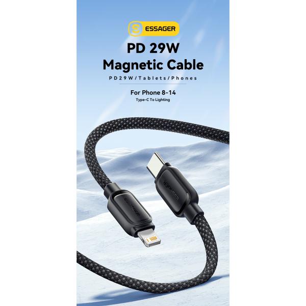 ESSAGER ES-X56 1M PD 29W 3A Fast Charging Type C To L Magnetic Data Cables For Iphone