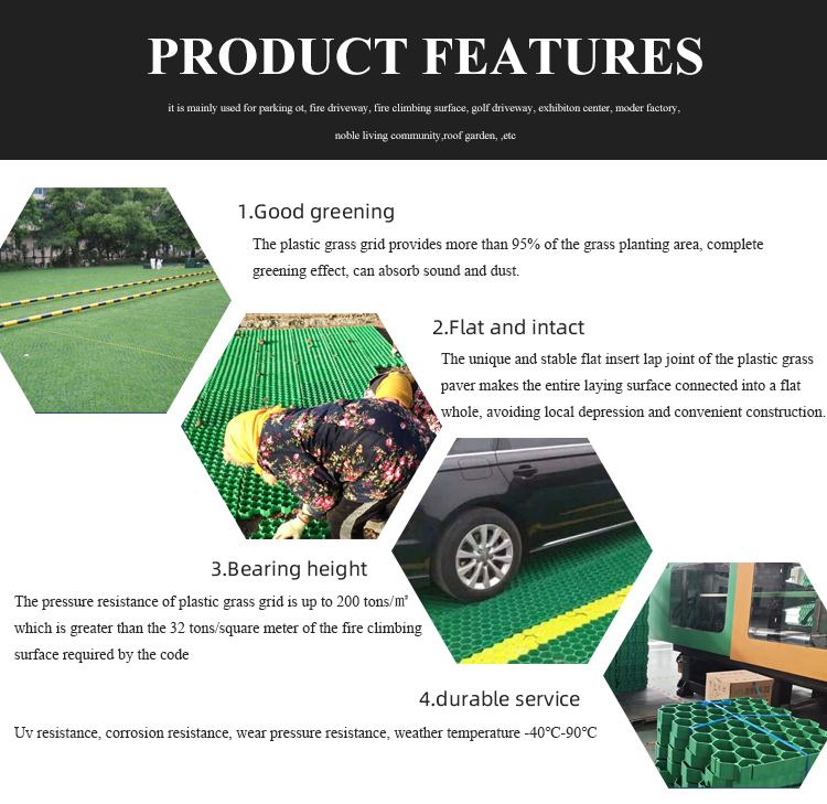 Black Green HDPE Paver Grids for Driveway Parking Lot Drive Way 38mm 48mm 60mm