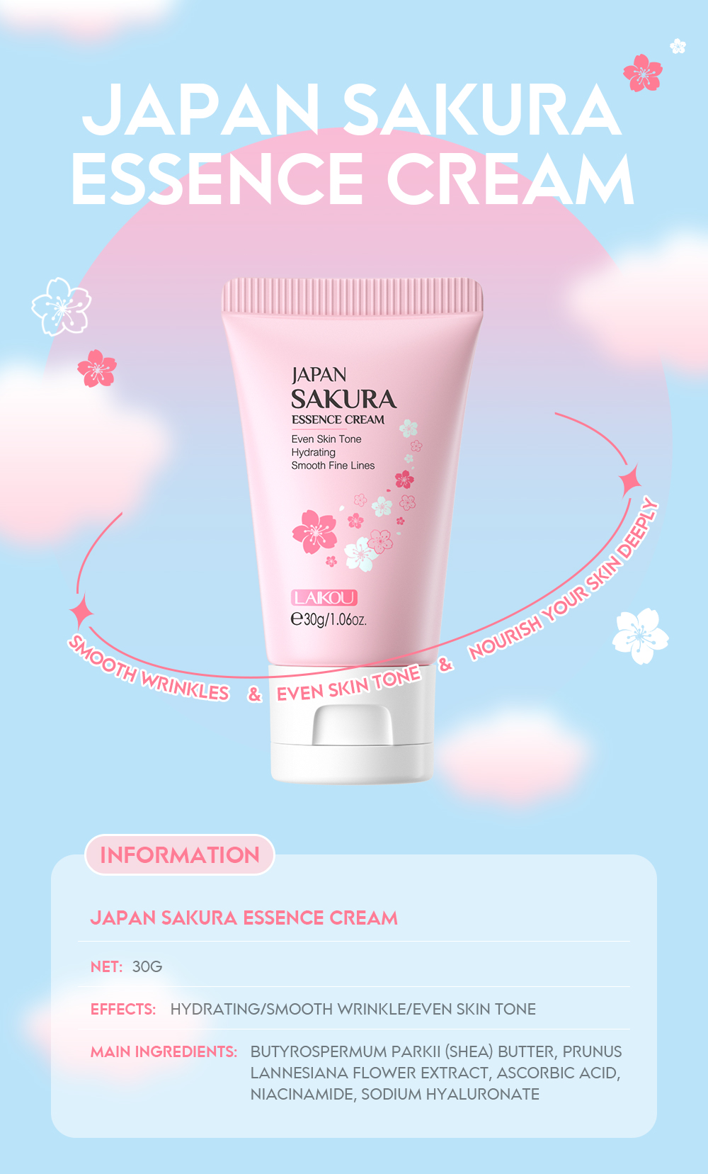 Face Cream 30g Brightening Moisturizer With Essence Ingredients for Skin Whitening & Moisturization