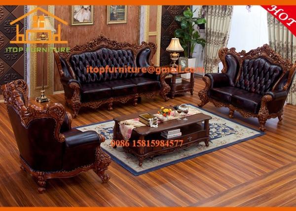 Buy cheap American style Genuine leather solid wood sofa furniture sets design from wholesalers