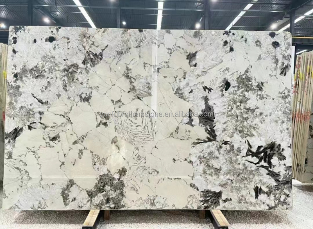 Interior Wall Cut-to-Size Glazed Snow Mountain Silver Fox Marble Stone in Polished Finish