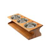 Pet Bowl Stainless Steel Bowl Solid Wood Shelf High Foot Oblique Mouth