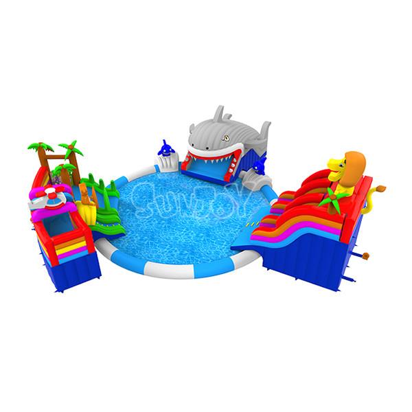 Buy cheap Commercial 20.8*21.6m Triple Slide Inflatable Water Park from wholesalers