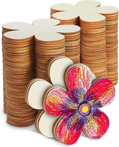 Unfinished Wooden Flower Cutouts Discs Crafts Wood Ornaments Flower Embellishmen