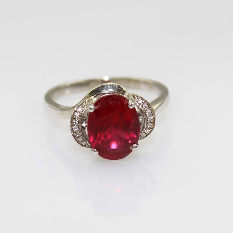 18k Rose Gold Plated Silver 7x9mm Oval Created Ruby Gemstone Ring (T64)