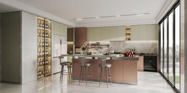Buy cheap Elegant Stainless Steel Kitchen Cabinet With Rose Gold And Wood Grain Accent from wholesalers