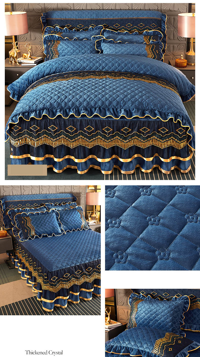 Bedding Set Skirt Duvet Pillowcase with Embroidery Lace Eco-friendly and Soft Fabric