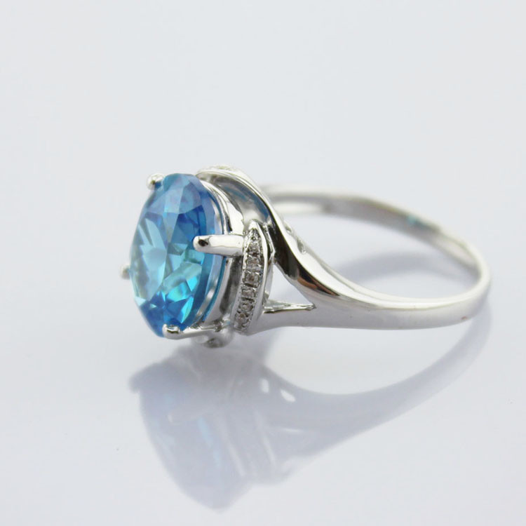 Women Fashion Oval Blue Topaz Cubic Zirconia 925 Silver Ring (F47-F53)