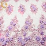 Soft 3D Flower Lace Fabric 135cm Widh Tulle Polyester Hand Embroidered Net